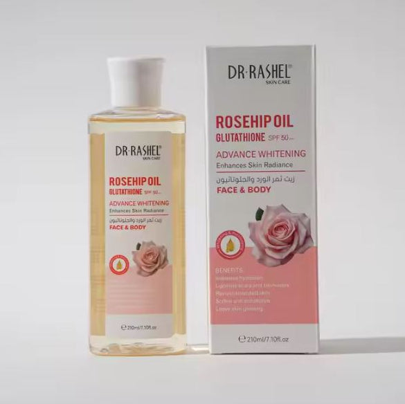 Dr Rashel Face & Body Rosehip Oil Glutathione SPF50+ Advance Whitening Enhances Skin Radiance
